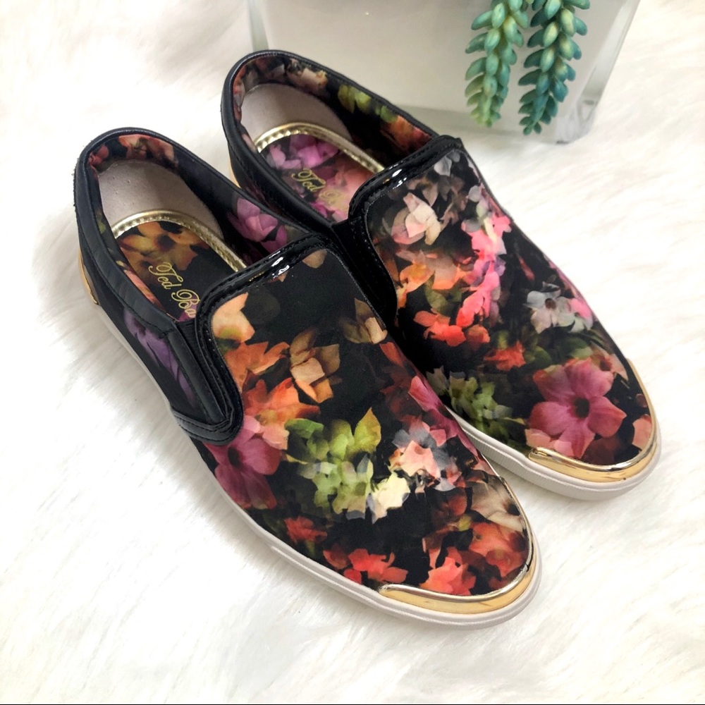 TED BAKER dark floral slip on shoes